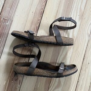 Birkenstock Yara Oiled Leather Ankle Strap Sandals Tobacco Brown EU40 Womens 9